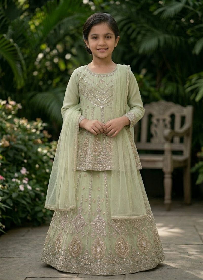 Baby Girl’s Net Lehenga – Embroidery Work