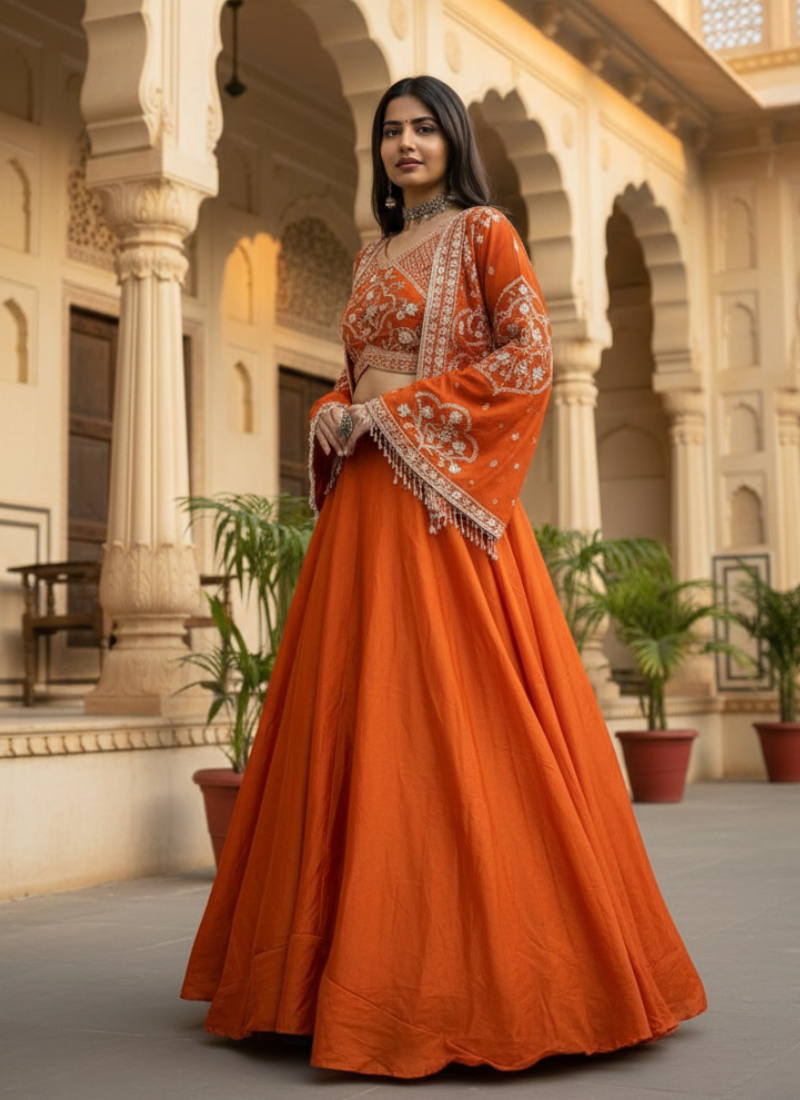 Chinon Lehenga Choli with Embroidered Jacket