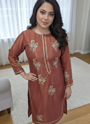 Rust Silk Salwar Kameez with Zari & Sequence Work 2