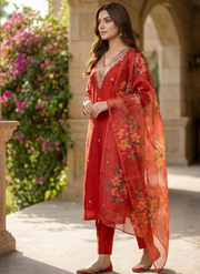 Rayon Slub Straight Punjabi Suit with Embroidery & Chanderi Dupatta 3