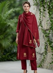 Mul Chanderi Kurta Set – Heavy Work with Pant & Dupatta (4 Colors) 1