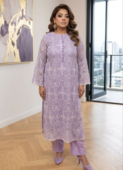 Lilac Silk Chikankari Co‑Ord Set with Divider Bottom 2