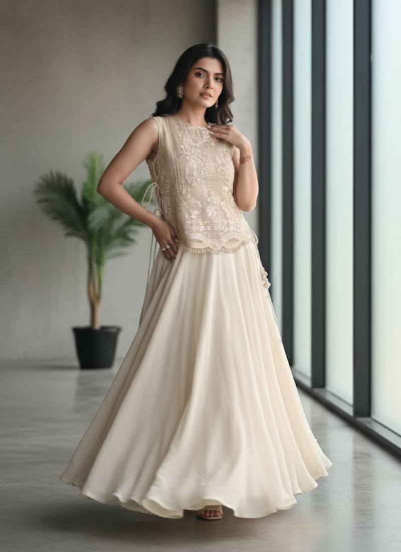 Vichitra Silk Lehenga Choli with Embroidered Shrug