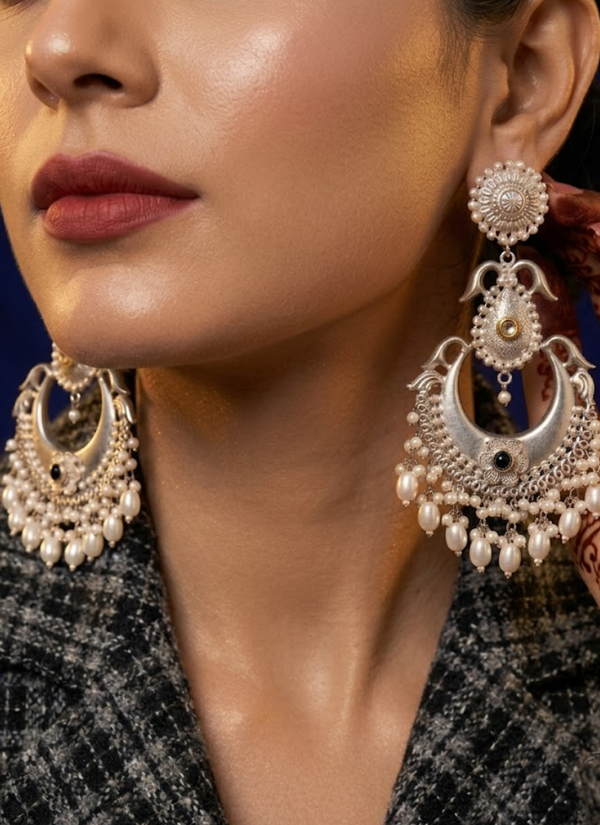 Silver Polished Panchi Fusion Earrings