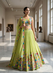 Tabby Organza Silk Lehenga Choli with Thread & Sequins Embroidery + Lace Dupatta 3