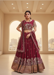 Pure Vichitra Embroidered Lehenga Choli Ensemble 5