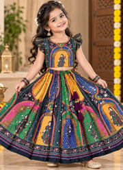 Chinon Silk Mirror Work Navratri Lehenga Set for Children Indian Girl Outfit 5