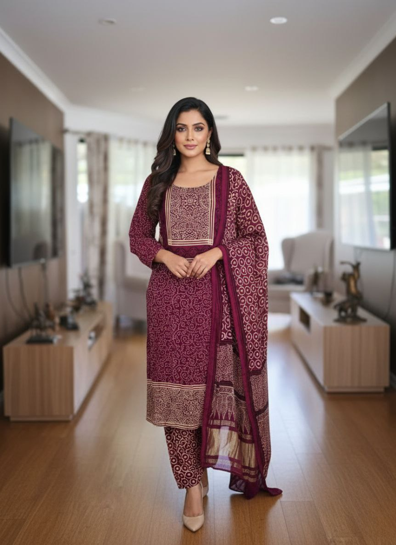 Pure Modal Ajrak Salwar Suit – Dupatta Kari Border