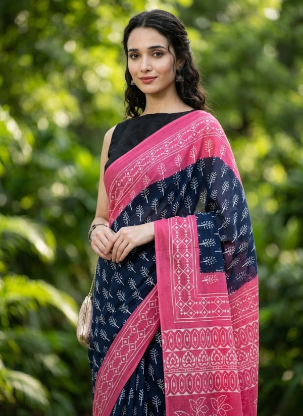 Pure Jaypuri Mulmul Saree with Blouse
