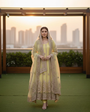 Yellow Net Pakistani Anarkali Dress – Gota Patti Hand Work 7
