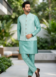 Men’s Silk Kurta Pant Set with Jacquard Koti 3