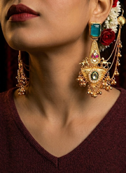 Sea Blue Golden Kashmiri Earrings 3