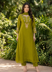 Mul Chanderi Kurta Pant Dupatta Set 1