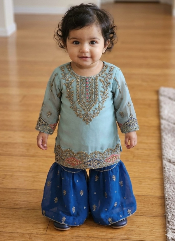 Baby Chiffon Sharara Set with Mirror &amp; Sequin Work