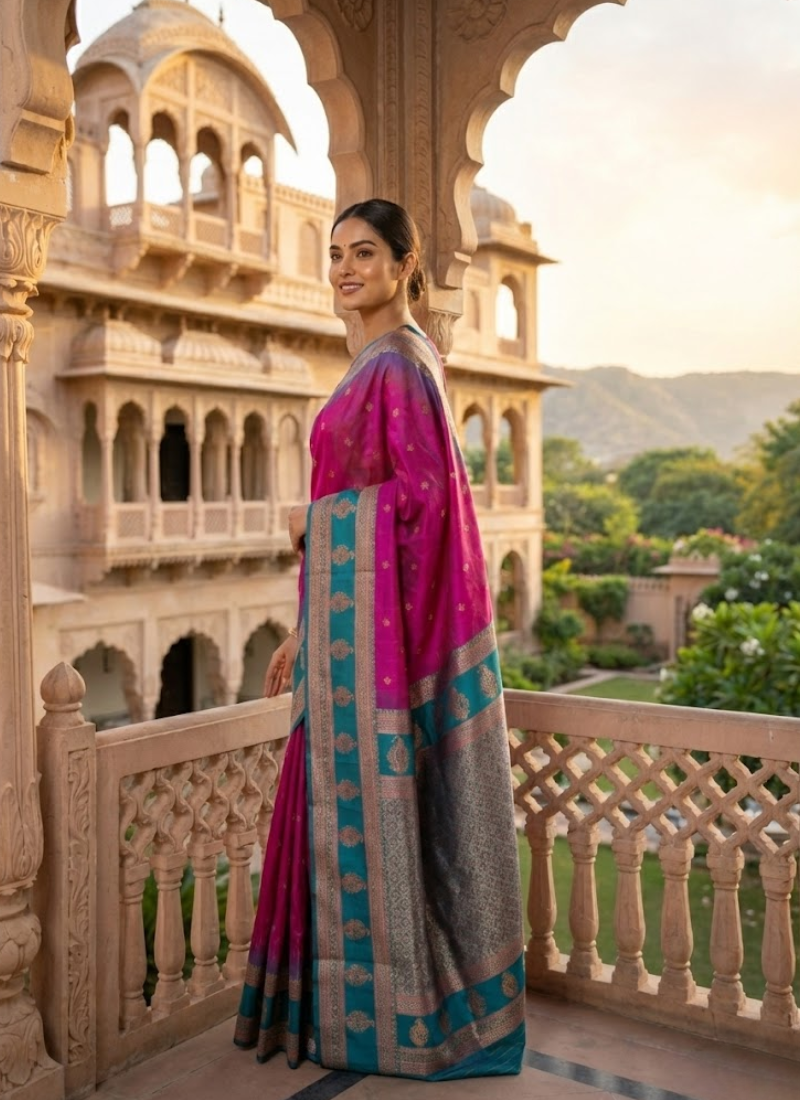 Semi Ikkat Kanchi Saree – Elegant Weave