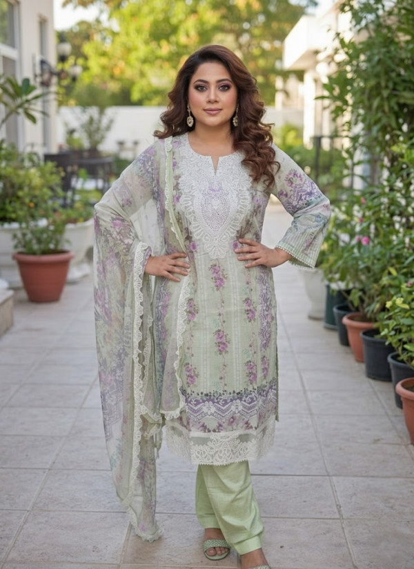 Lawn Cotton Salwar Kameez with Chiffon Dupatta