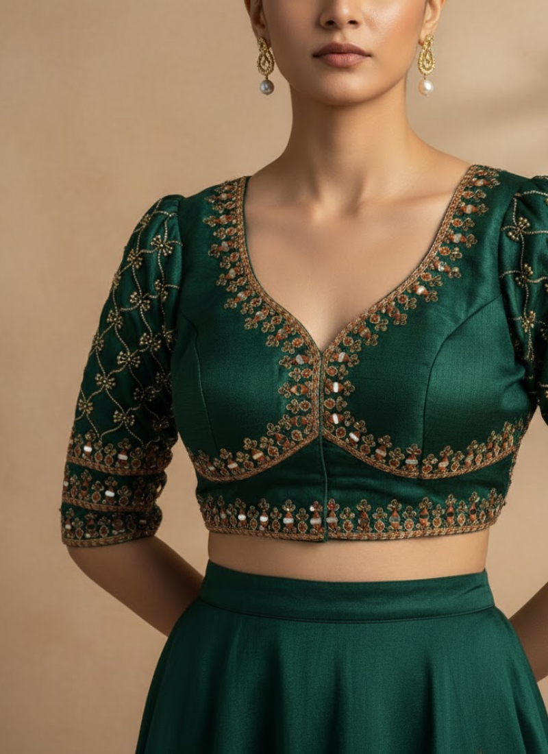 Italian Silk Women’s Blouse with Jari, Sequins & Beads Work (Front‑Open Design)