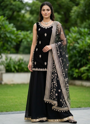 Designer Faux Georgette Palazzo Set – Thread & Sequins Work with Dupatta 4