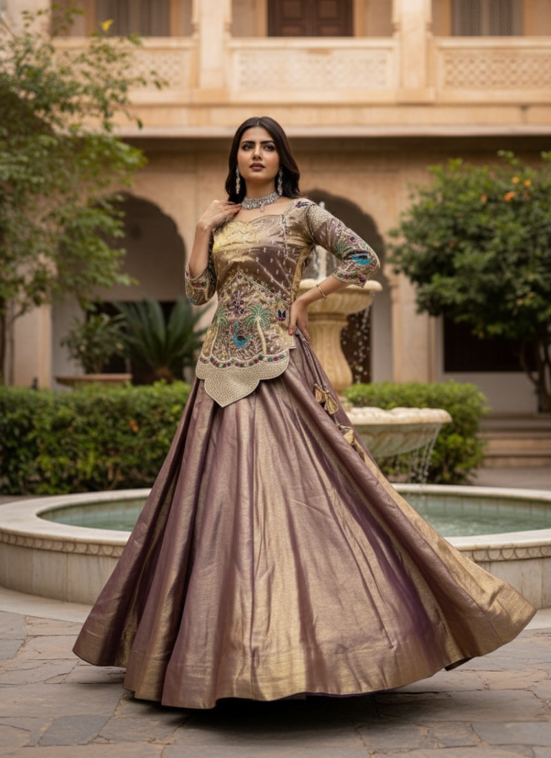 Silk Satin Lehenga Choli with Embroidery Work Australia