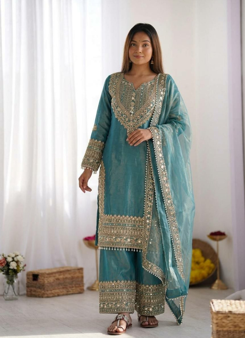 Fendy Silk Kurta Set with Dupatta – Embroidery & Lace Border