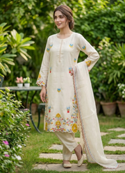 Pakistani Glass Roman Suit – Embroidered Kurta with Pant & Dupatta 3
