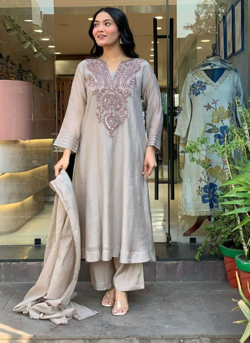 Muslin Cotton Salwar Kameez with Embroidered Dupatta