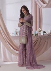 Faux Georgette Sharara Suit with Sequins Embroidery + Dupatta 4