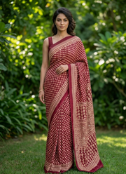 Ajrak Printed Silk Saree – Digital Print with Real Mirror Handwork & Satin Blouse 3