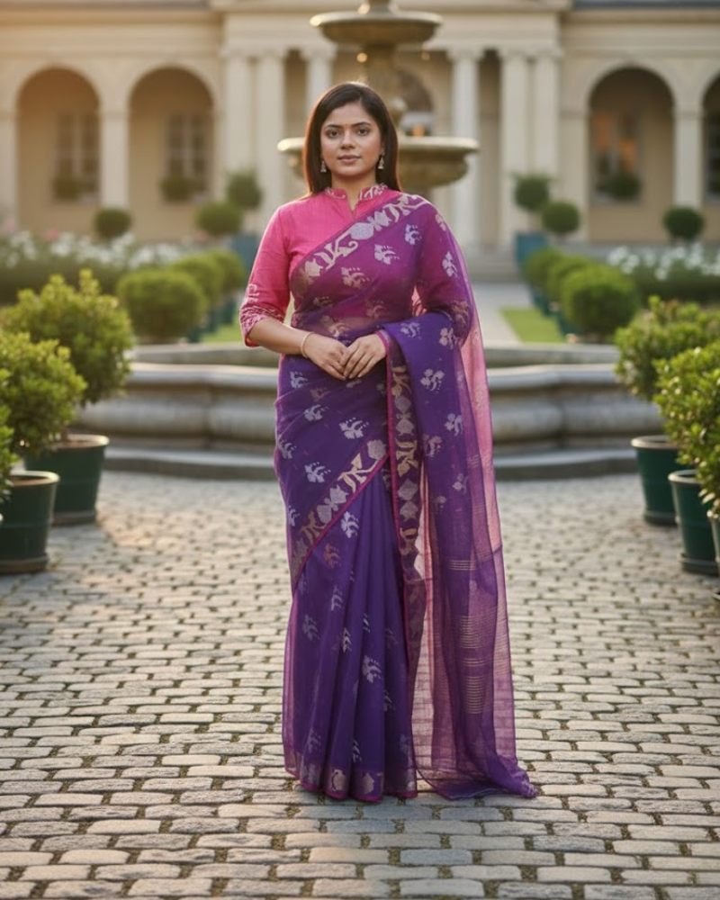 Bangladeshi Jamdani Saree – Kodom Full Design Purple