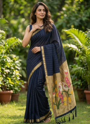 Cotton Paithani Saree – Zari Buttis & Pallu with Blouse 4