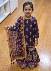 Kids Raw Silk Sharara with Block Print &amp; Mirror Work 3