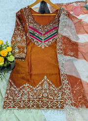 Viscose Satin Silk Kurta Set with Dupatta – Embroidery & Lace 3