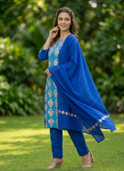 Blue Pashmina Suit – Thread Embroidery 3