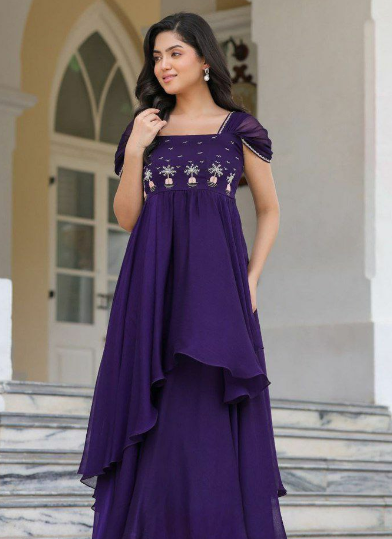 Fox Georgette Anarkali Dress with Handwork & Double Flair