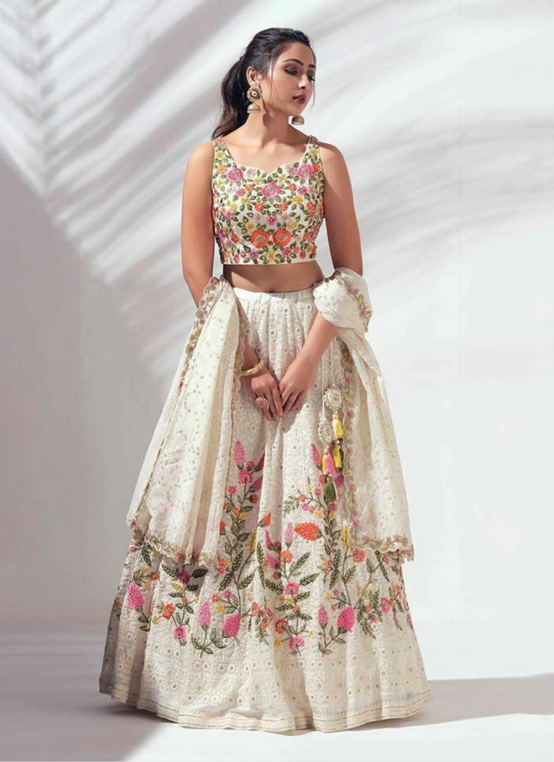 Faux Georgette Lehenga Choli with Sequin Dupatta