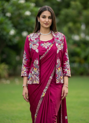 Party Jacket Saree – Heavy Crepe Satin Embroidery, Bollywood Designer Saree Online Australia 3
