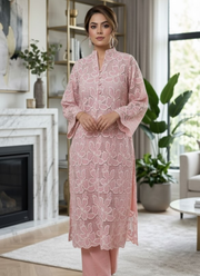 Baby Pink Silk Chikankari Co‑Ord Set with Divider Bottom 2