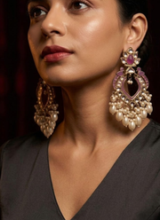 Purple Bhavika Kundan Hanging Earrings 2