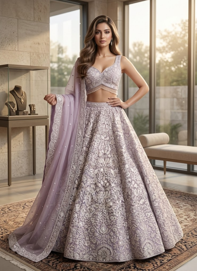 Silk Georgette Lehenga Choli with Mirror Work