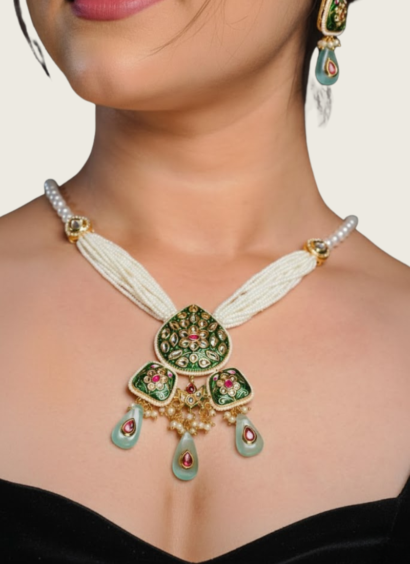 Kundan Necklace Set with Artificial Pearls – Earrings & Pearls
