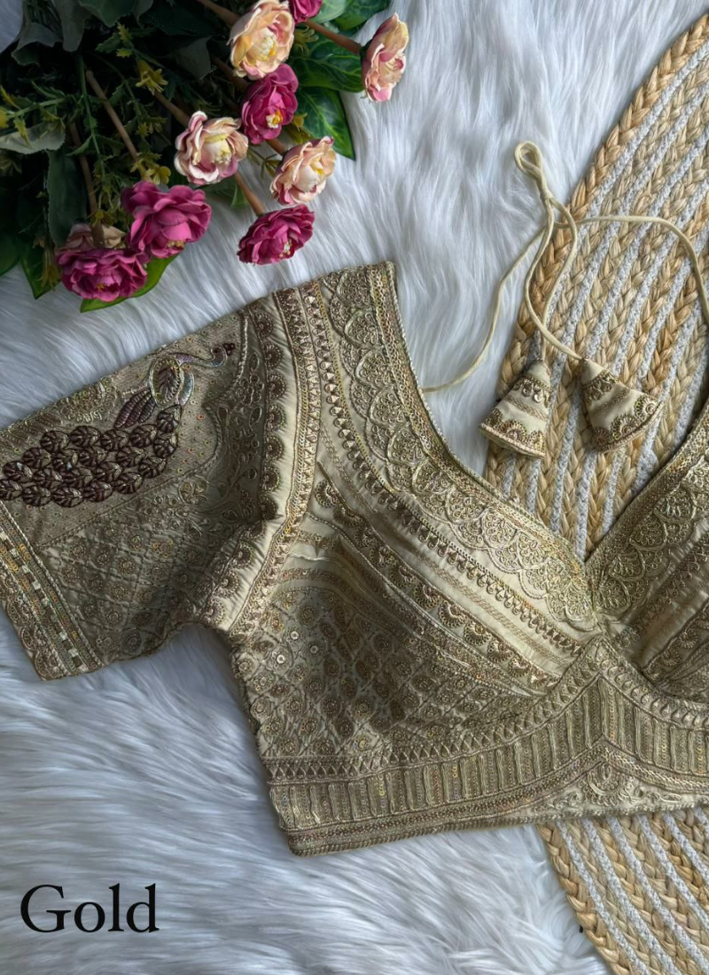 Roman Silk Women’s Blouse with Heavy Embroidery & Back‑Open Design