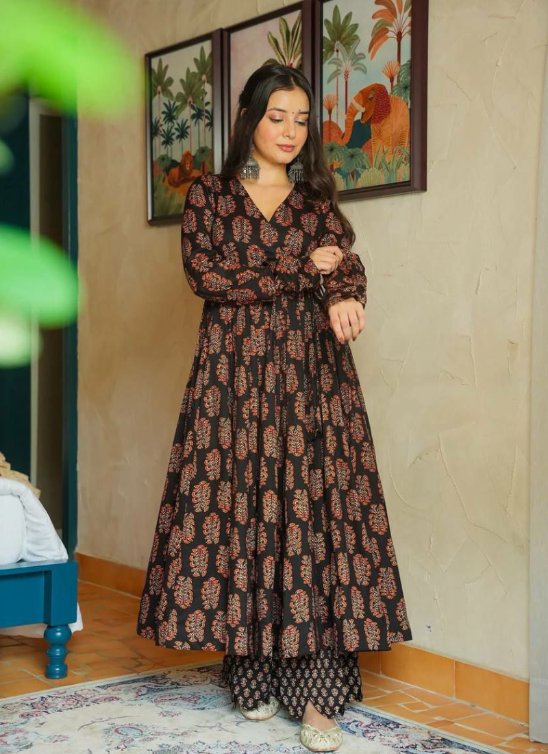 Anarkali Gown in Heavy Rayon with Digital Print Work + Bottom