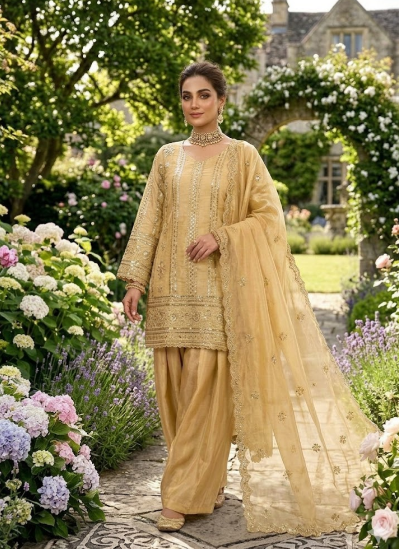 JMC Silk Palazzo Suit with Sequin &amp; Thread Work