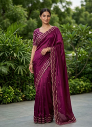 Pure Fandy Satin Silk Saree with Rose Gold Beadwork 3
