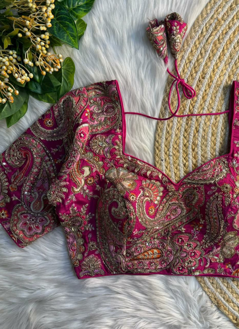 Crape Silk Women’s Blouse with Heavy Position Work & Back‑Open Design