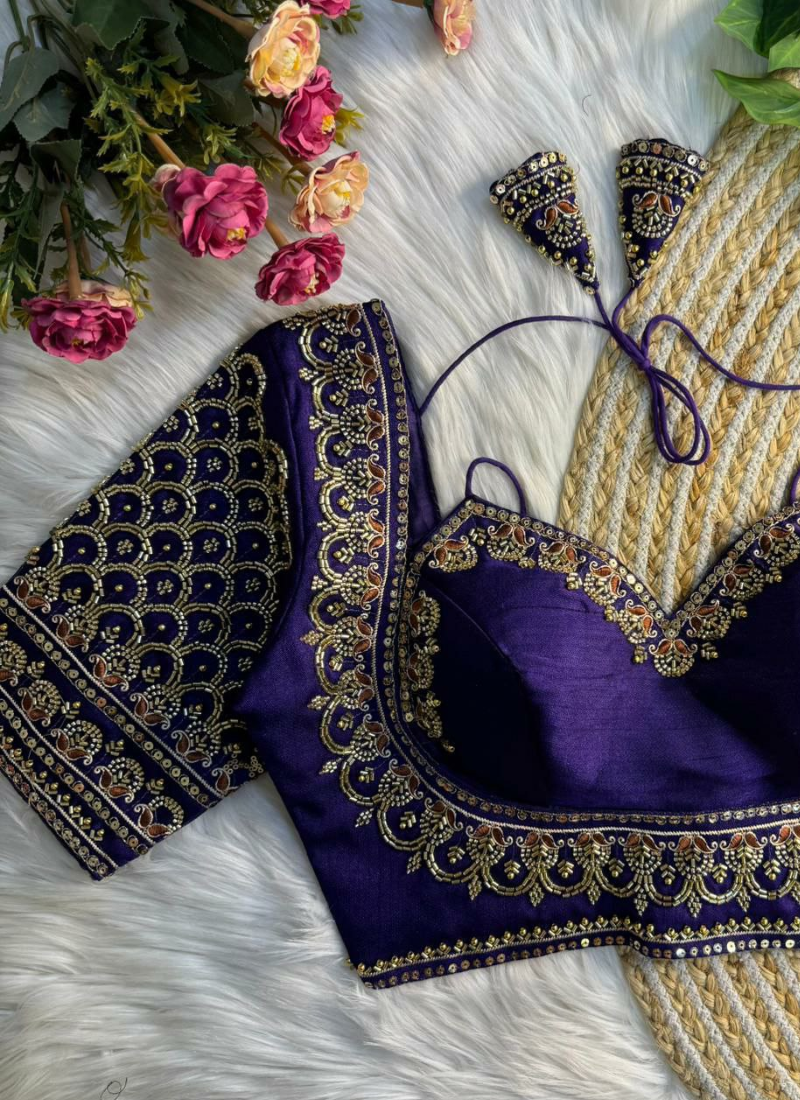 Italian Silk Women’s Blouse with Handwork, Sequins & Thread Work