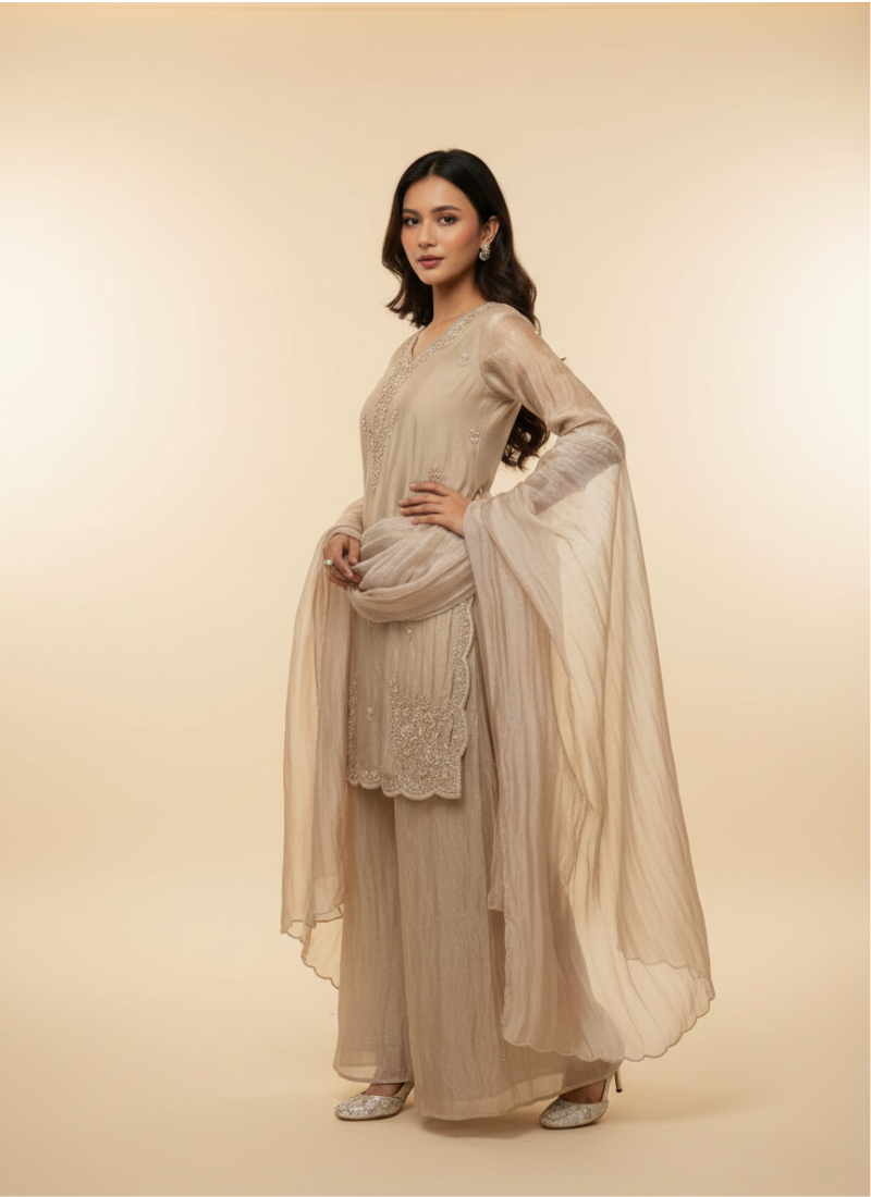 Elegant Tissue Silk Palazzo Set with Dupatta