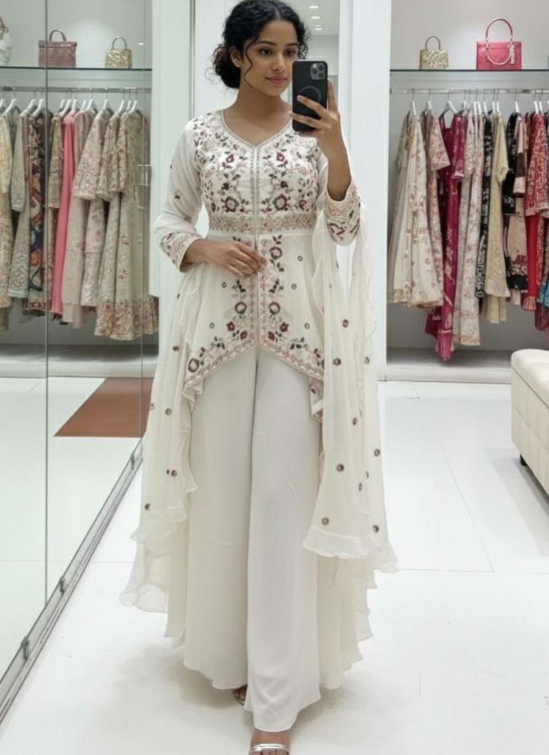 Rangoli Silk Palazzo Suit with Sequins Embroidery + Dupatta