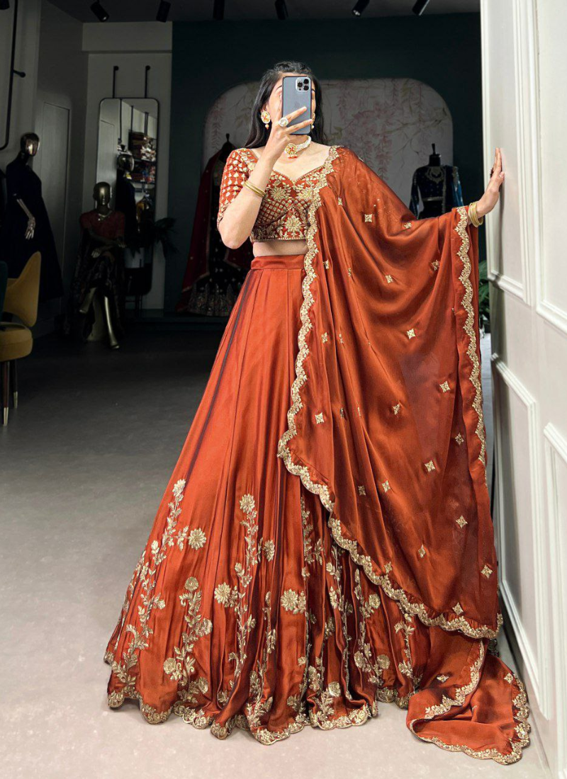 Premium Net Lehenga with Sequins Embroidery & Dupatta – Semi Stitched