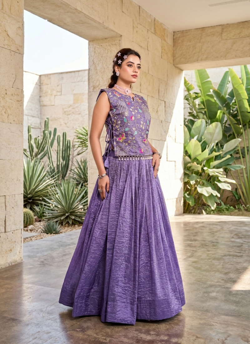 Gold Crush Lehenga Choli with Embroidered Shrug